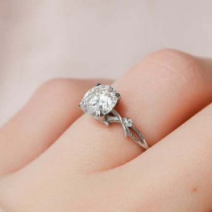 1.5 CT Round Twig Pave Moissanite Engagement Ring