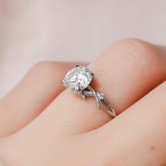 1.5 CT Round Twig Pave Moissanite Engagement Ring