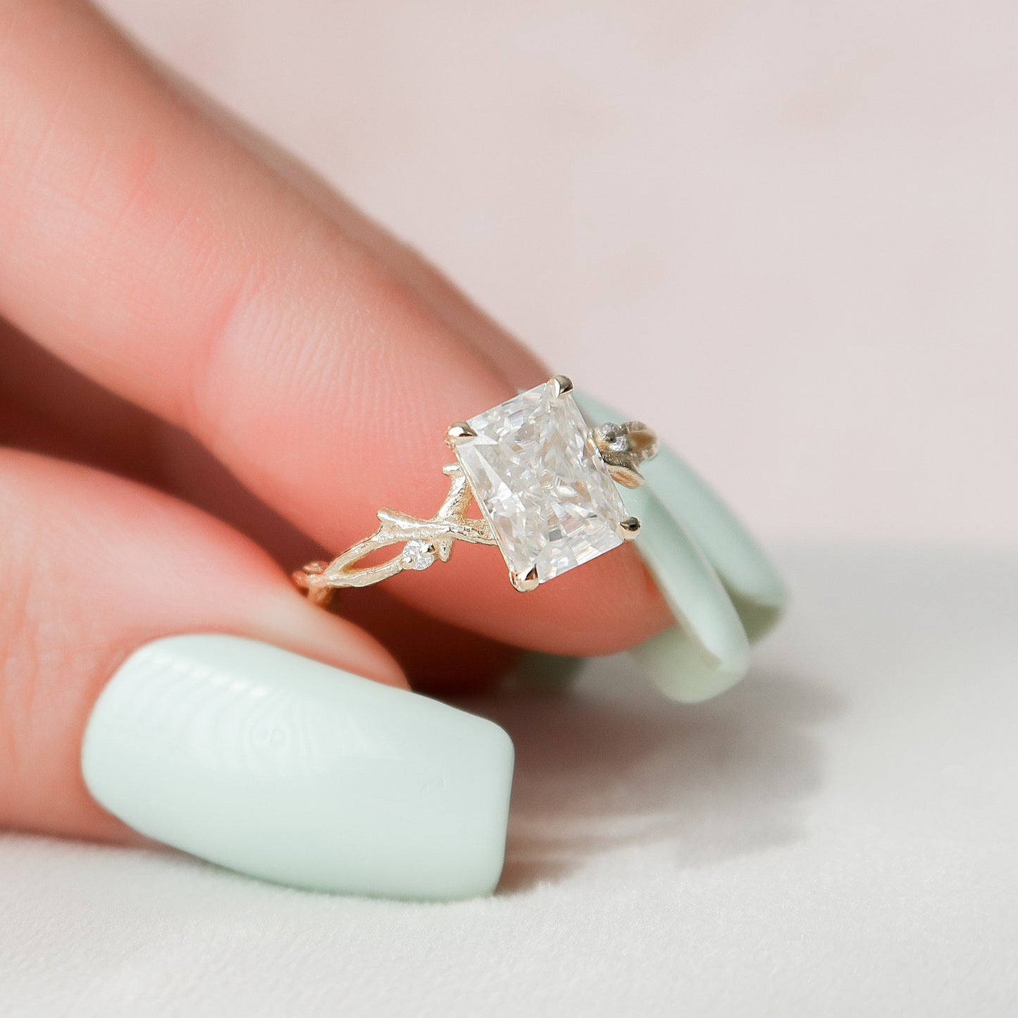 2 CT Radiant Twig Pave Moissanite Engagement Ring
