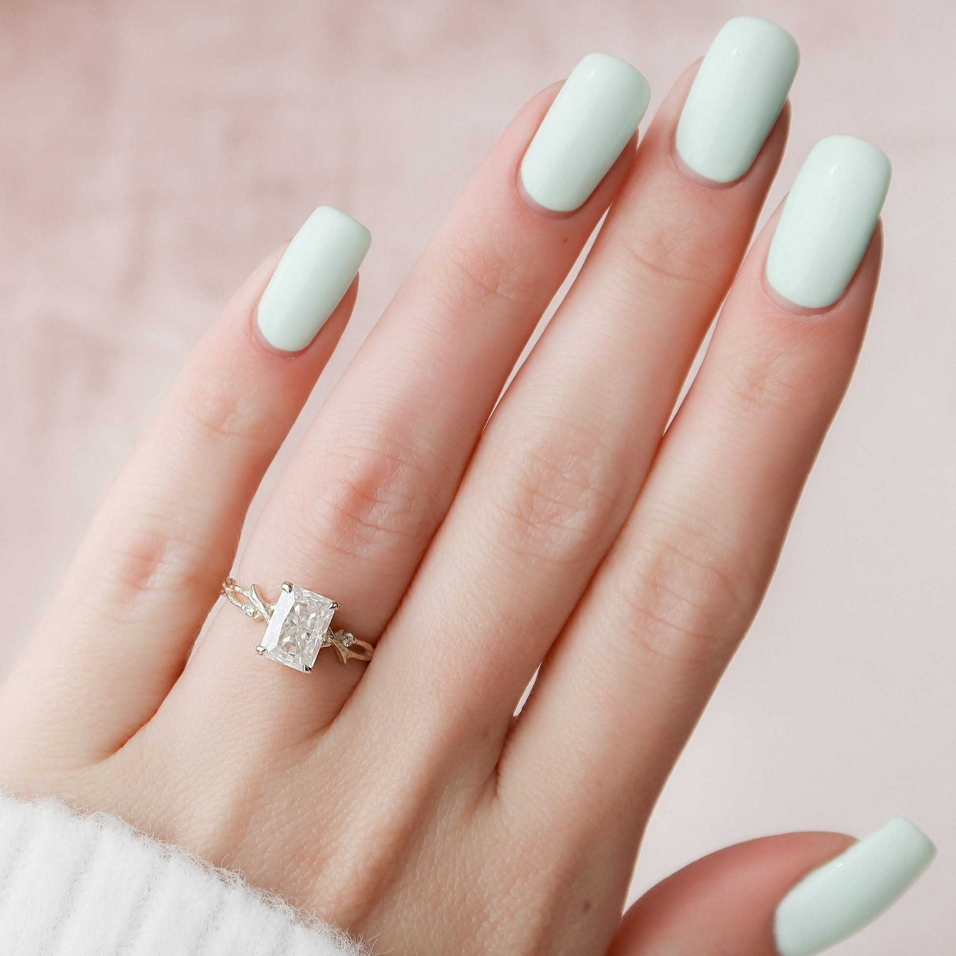 2 CT Radiant Twig Pave Moissanite Engagement Ring