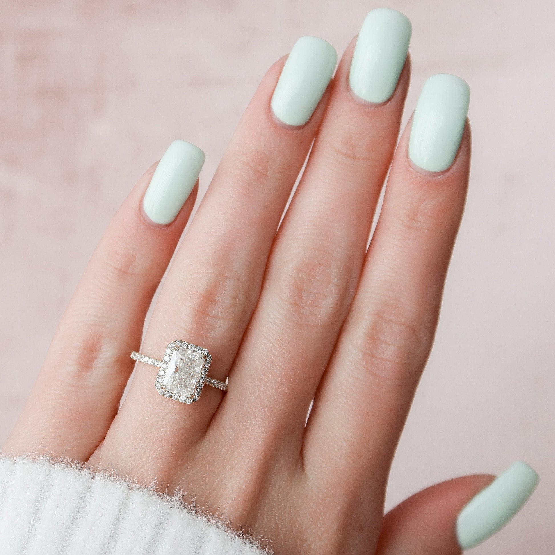 2 CT Radiant Hidden Halo & Pave Moissanite Engagement Ring