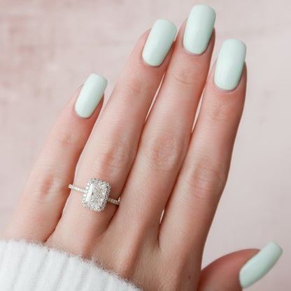 2 CT Radiant Hidden Halo & Pave Moissanite Engagement Ring