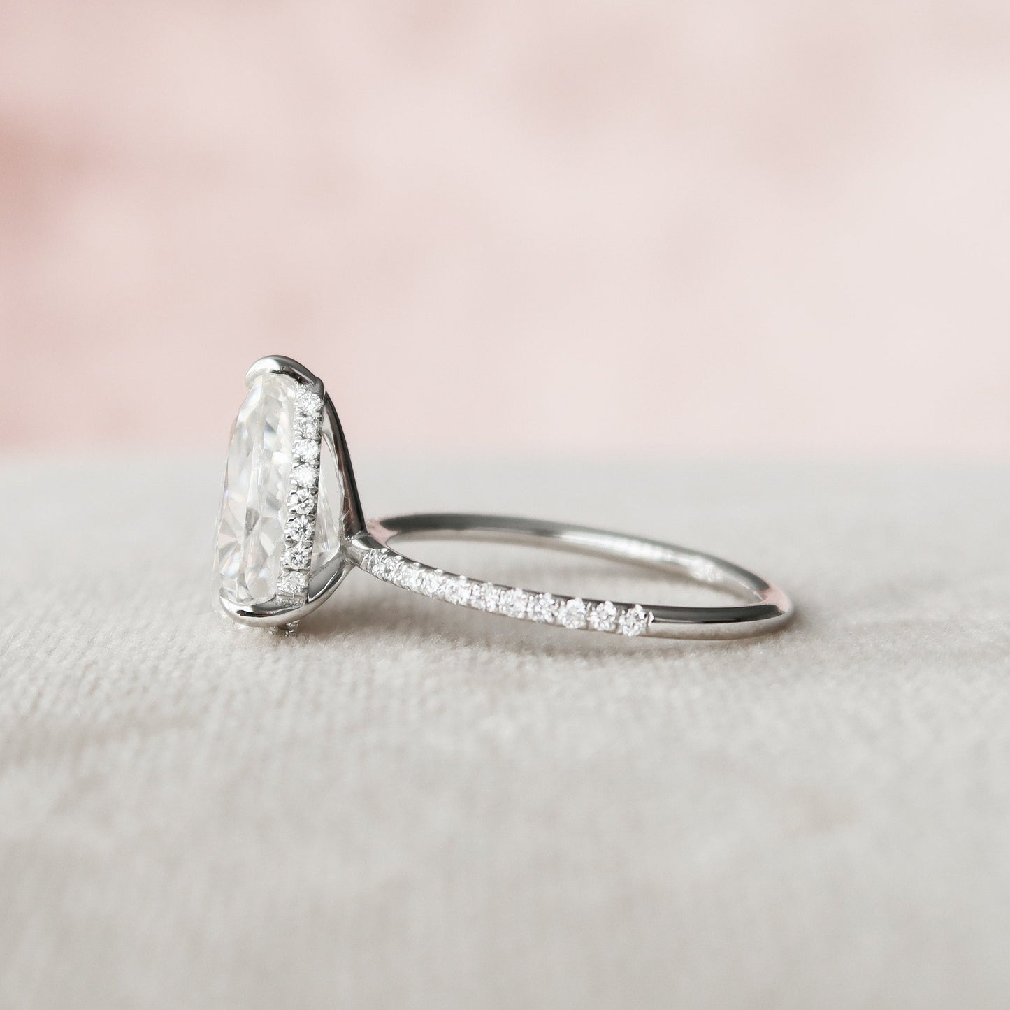 2.5 CT Pear Hidden Halo & Pave Moissanite Engagement Ring