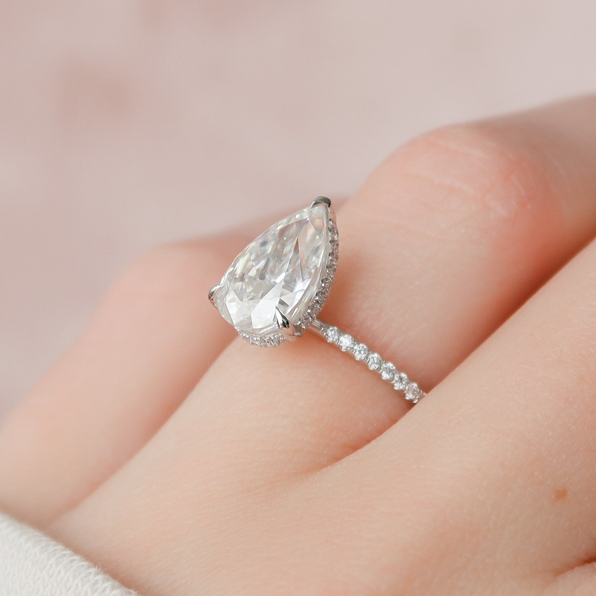 2.5 CT Pear Hidden Halo & Pave Moissanite Engagement Ring