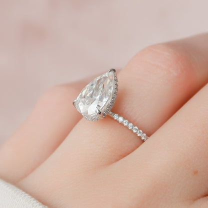 2.5 CT Pear Hidden Halo & Pave Moissanite Engagement Ring