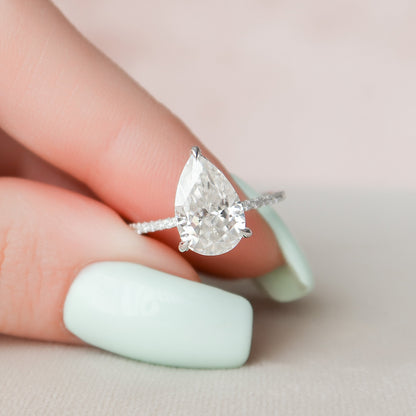 2.5 CT Pear Hidden Halo & Pave Moissanite Engagement Ring