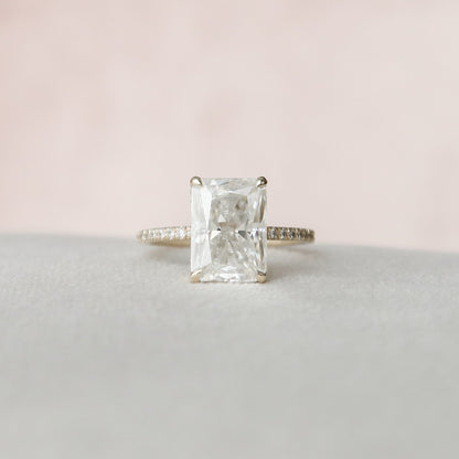 3.5 CT Radiant Hidden Halo & Pave Moissanite Engagement Ring