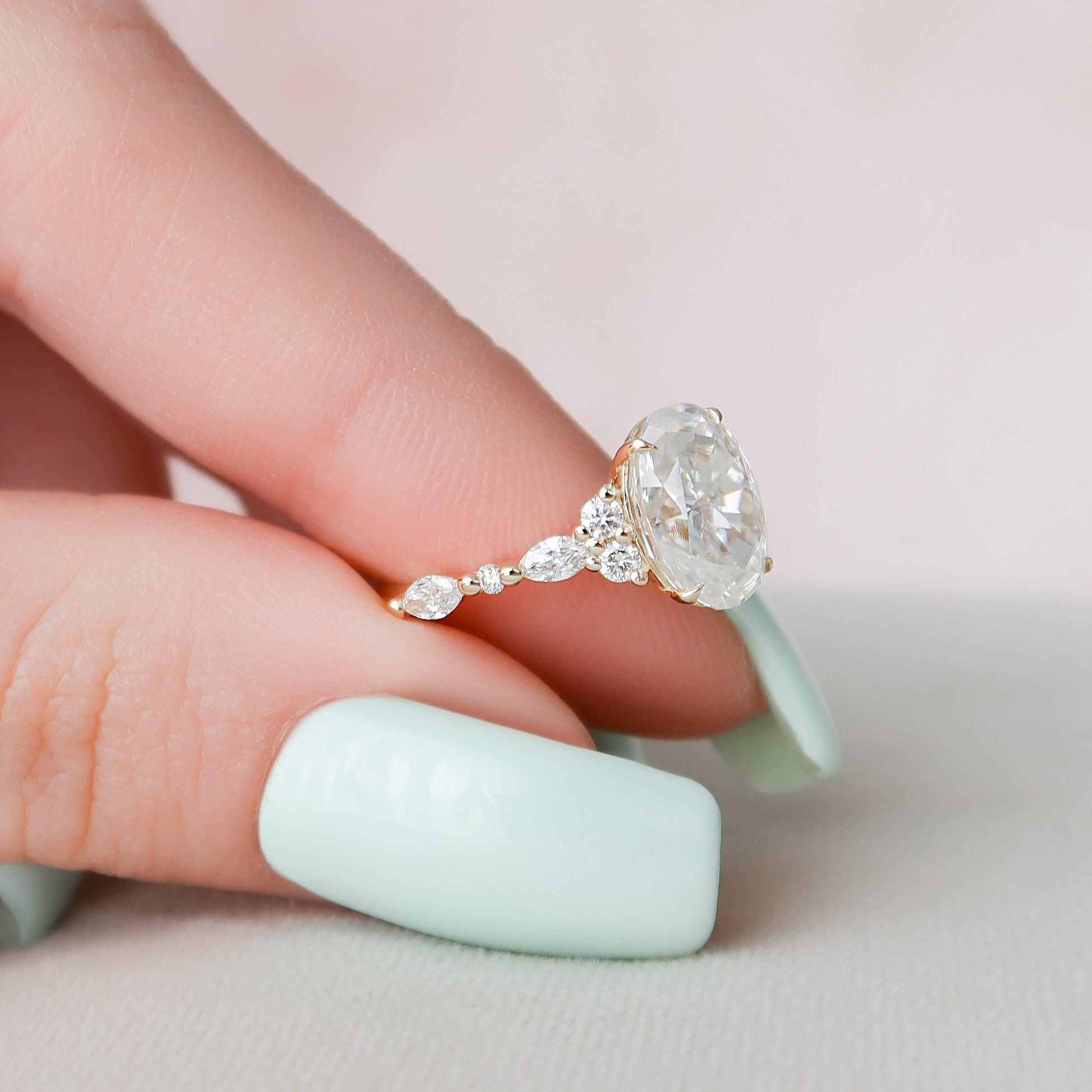 2 CT Oval Cluster Moissanite Engagement Ring
