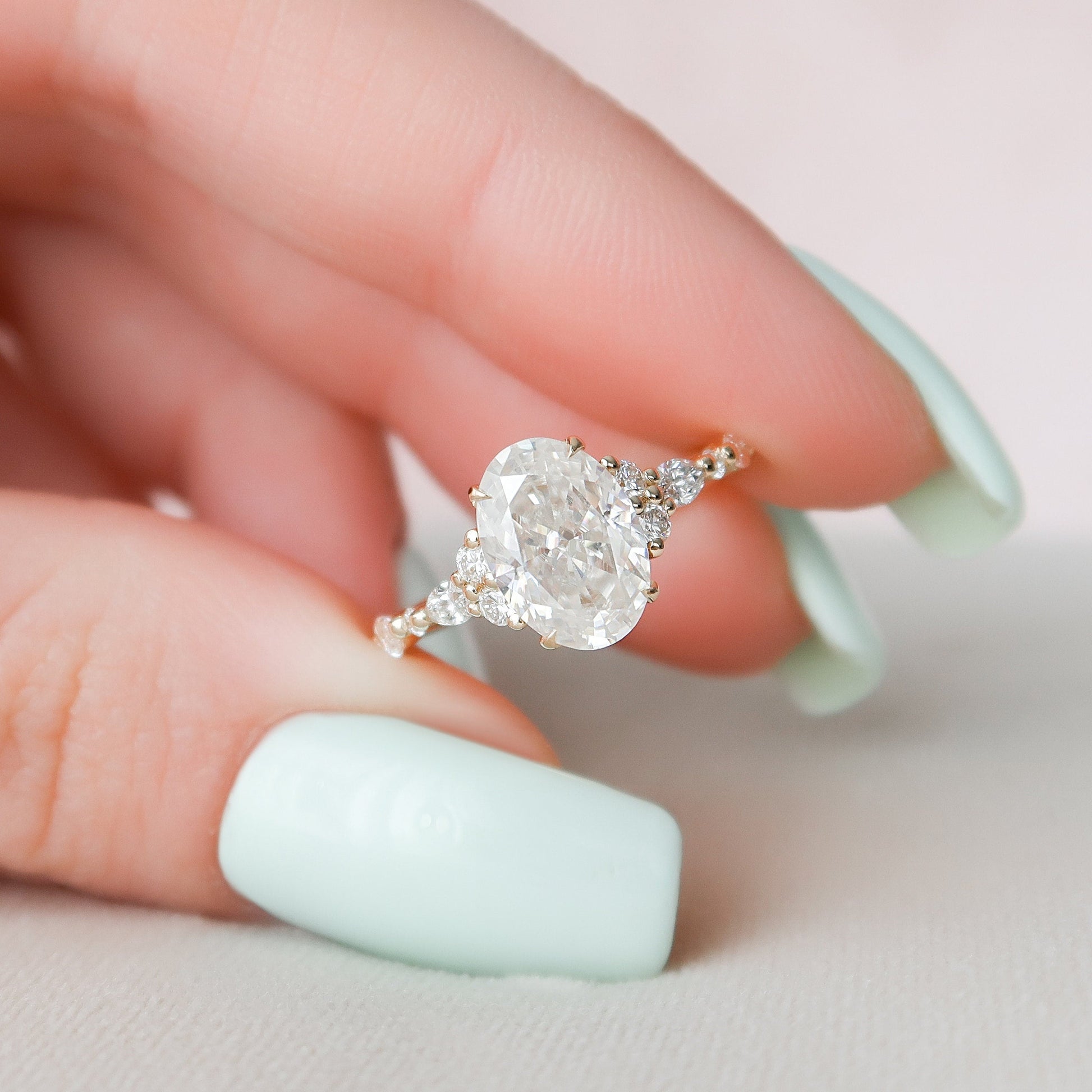 2 CT Oval Cluster Moissanite Engagement Ring
