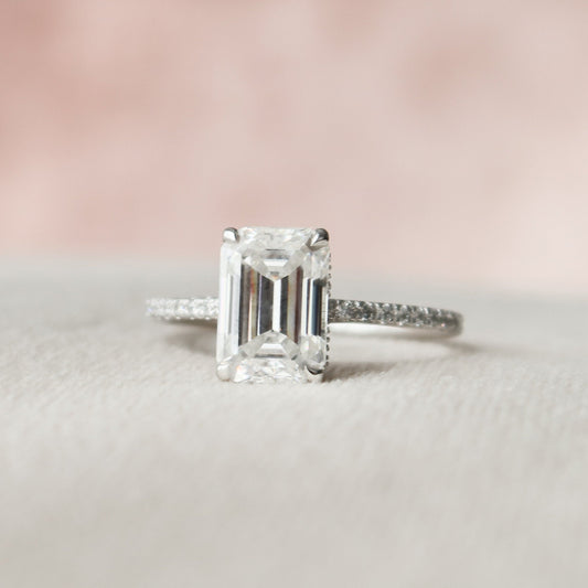 3 CT Emerald Hidden Halo & Pave Moissanite Engagement Ring