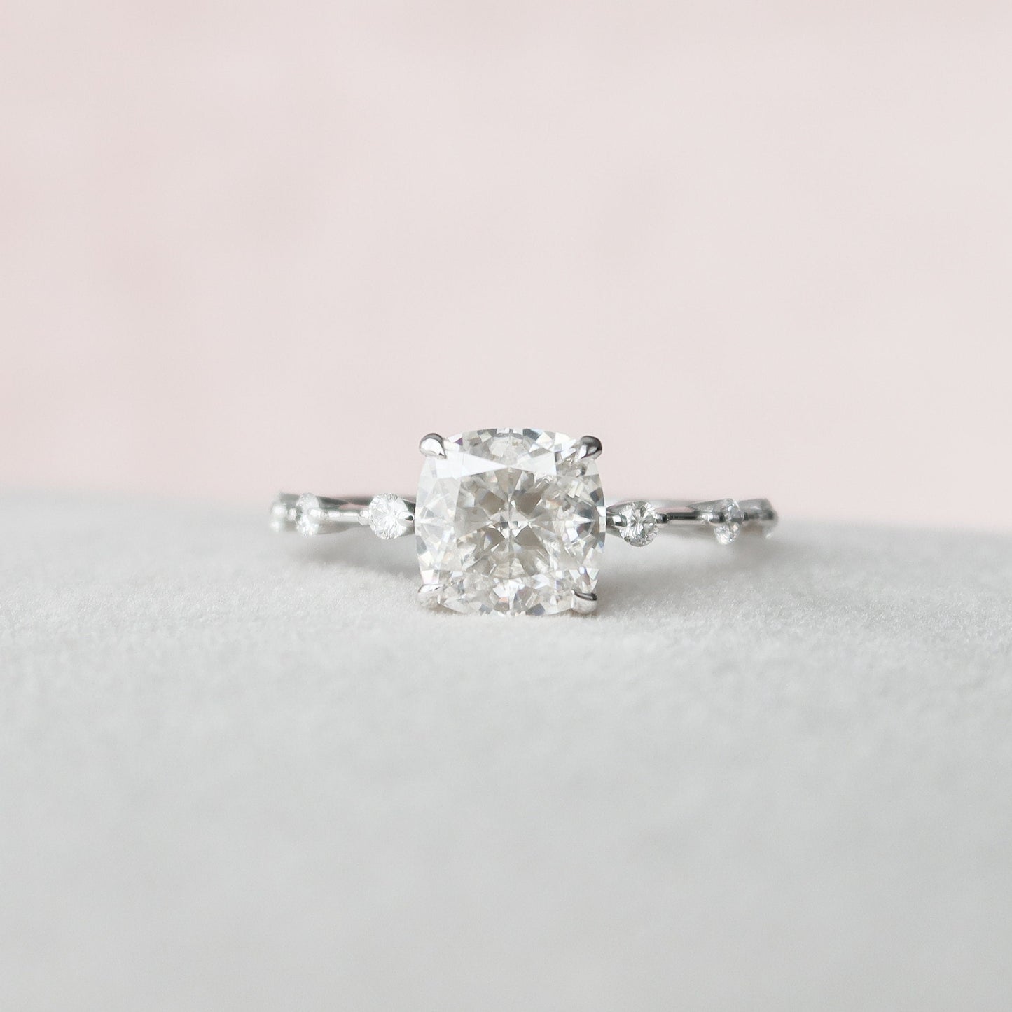 2 CT Cushion Hidden Halo & Dainty Pave Moissanite Engagement Ring