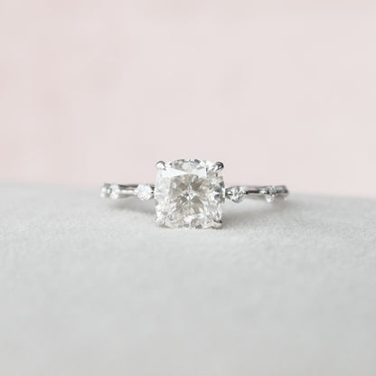 2 CT Cushion Hidden Halo & Dainty Pave Moissanite Engagement Ring