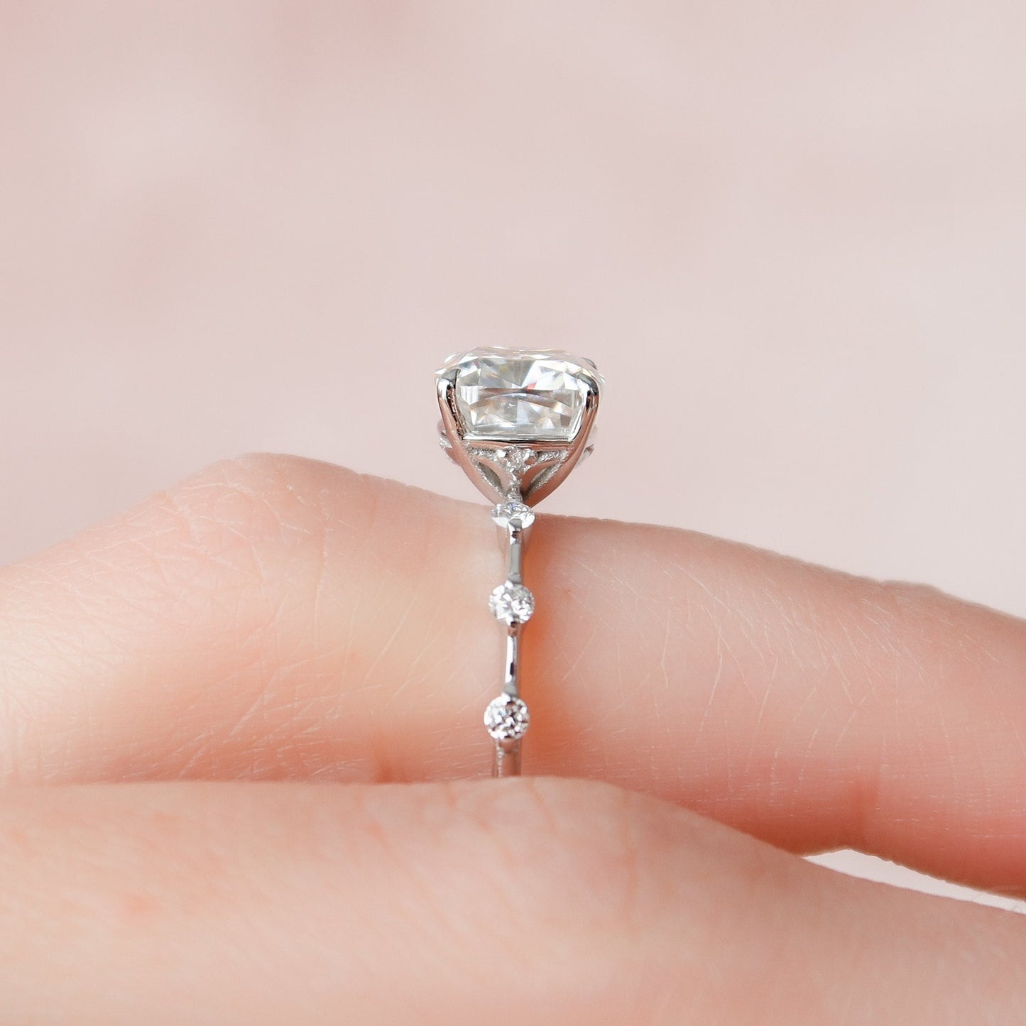 2 CT Cushion Hidden Halo & Dainty Pave Moissanite Engagement Ring
