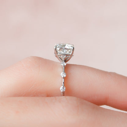 2 CT Cushion Hidden Halo & Dainty Pave Moissanite Engagement Ring