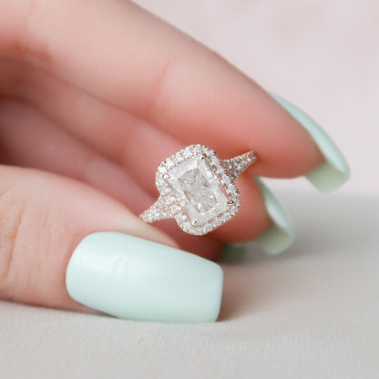 3.5 CT Elongated Cushion Halo & Pave Split Shank Moissanite Engagement Ring