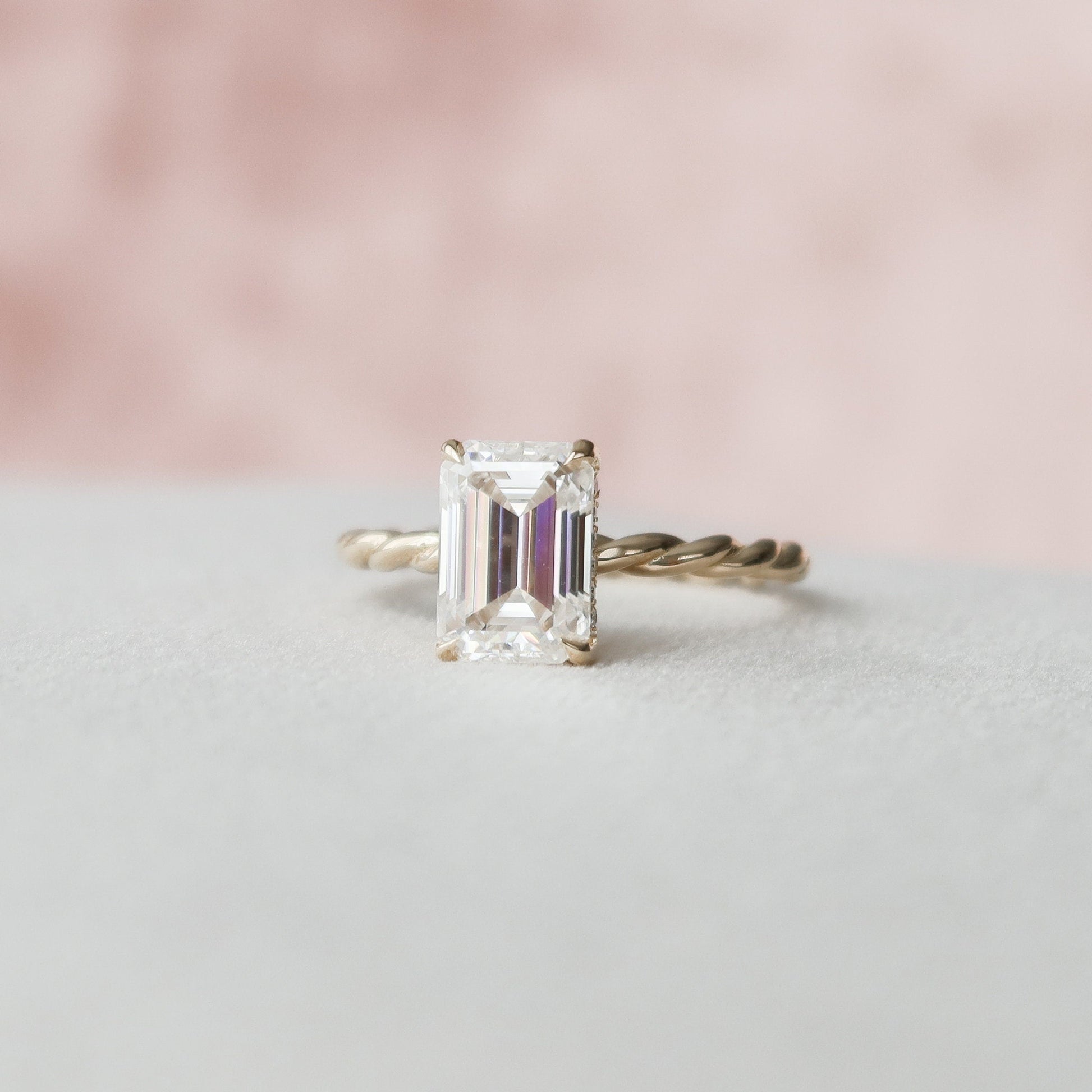 2 CT Emerald Hidden Halo Moissanite Engagement Ring