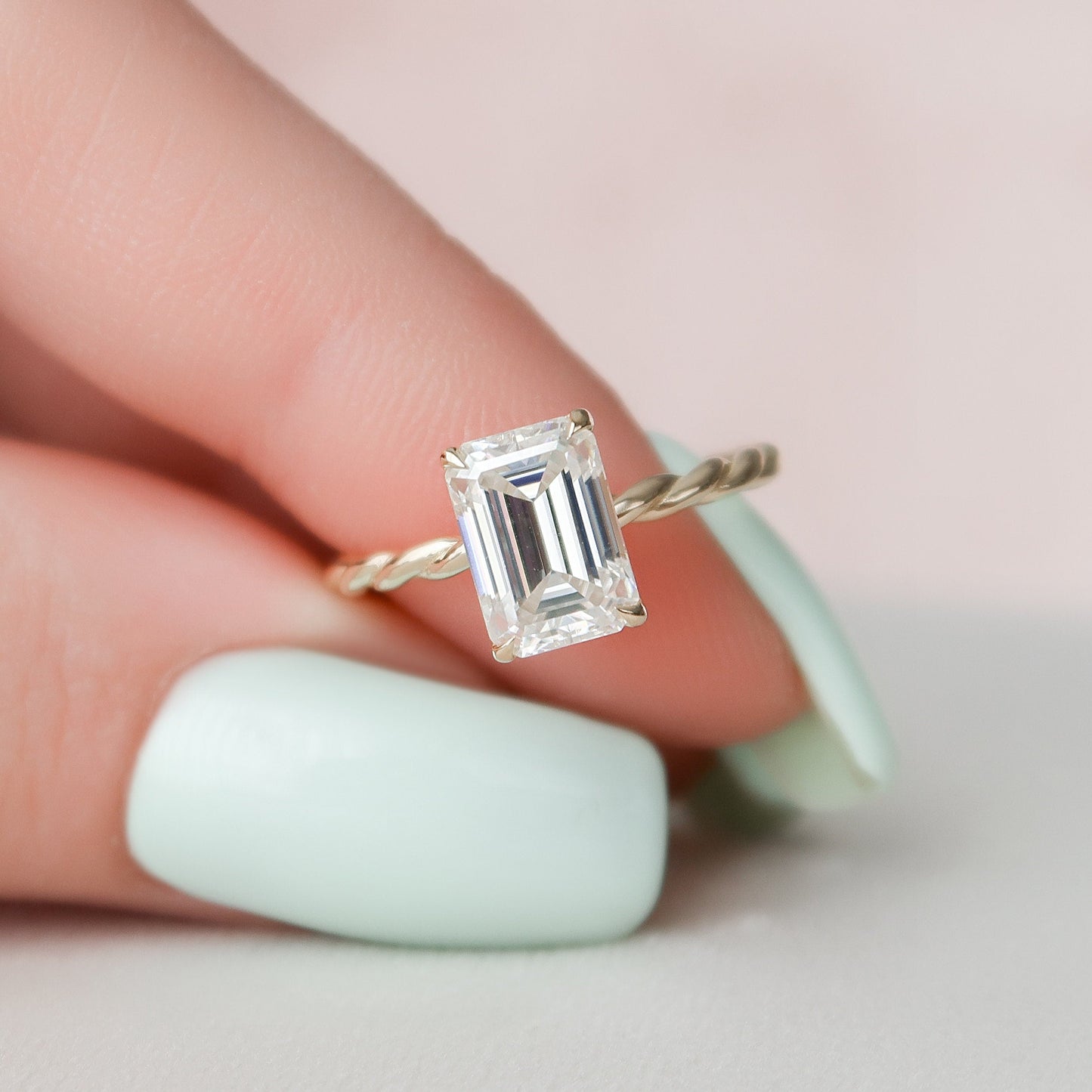2 CT Emerald Hidden Halo Moissanite Engagement Ring