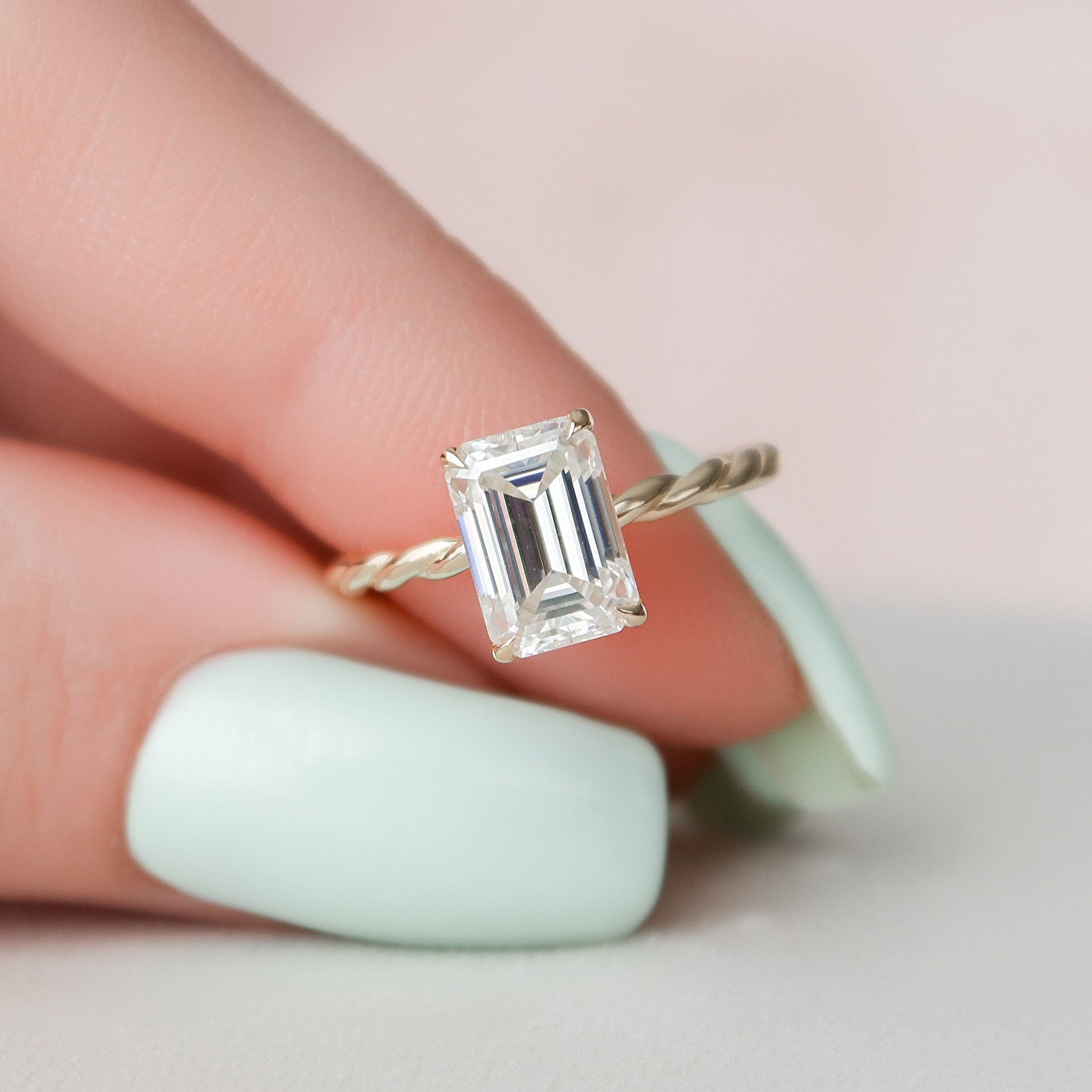 2 CT Emerald Hidden Halo Moissanite Engagement Ring