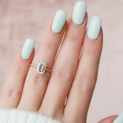 2 CT Emerald Hidden Halo Moissanite Engagement Ring