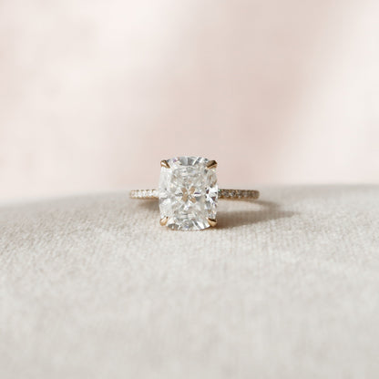 4.5 CT Elongated Cushion Hidden Halo & Pave Moissanite Engagement Ring