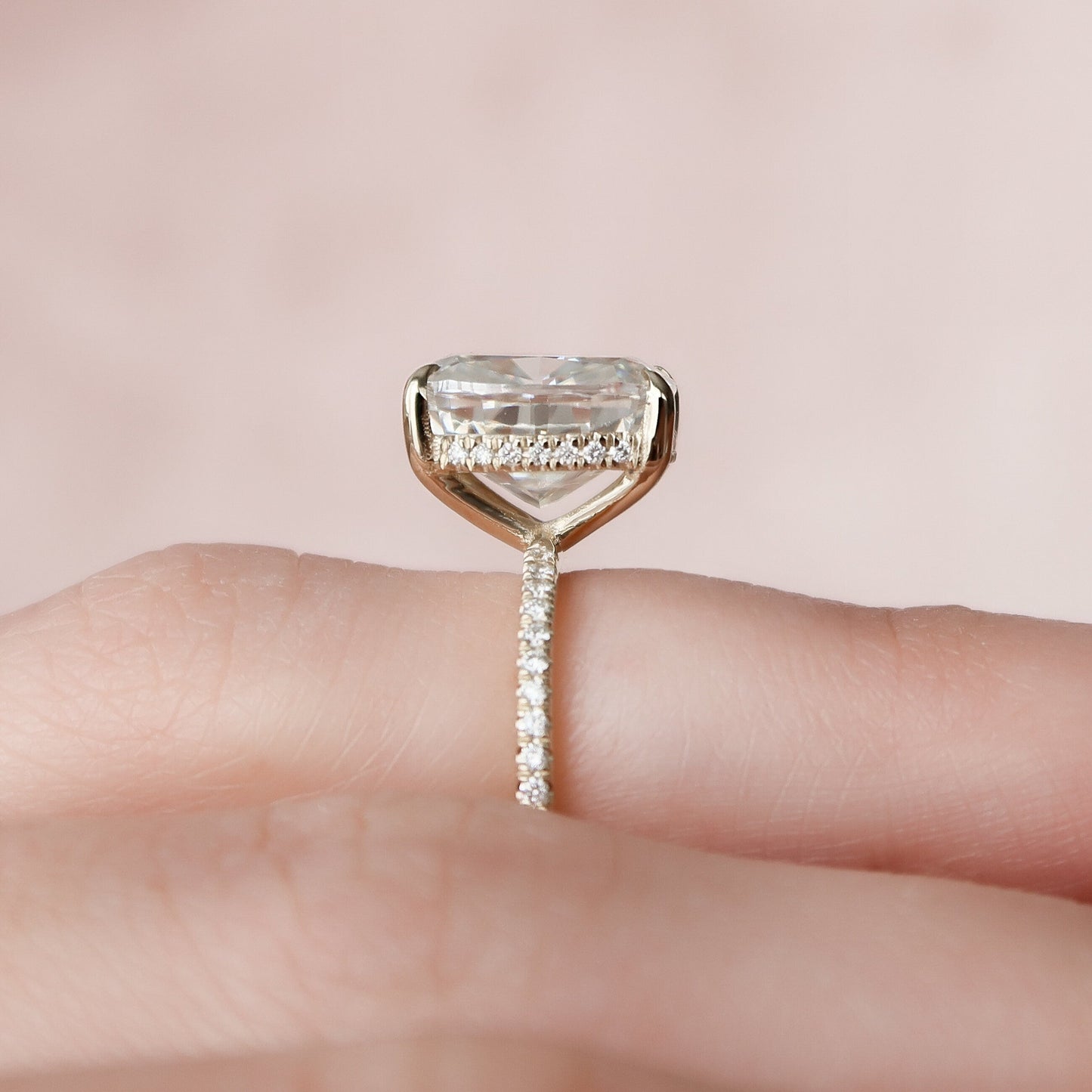 4.5 CT Elongated Cushion Hidden Halo & Pave Moissanite Engagement Ring