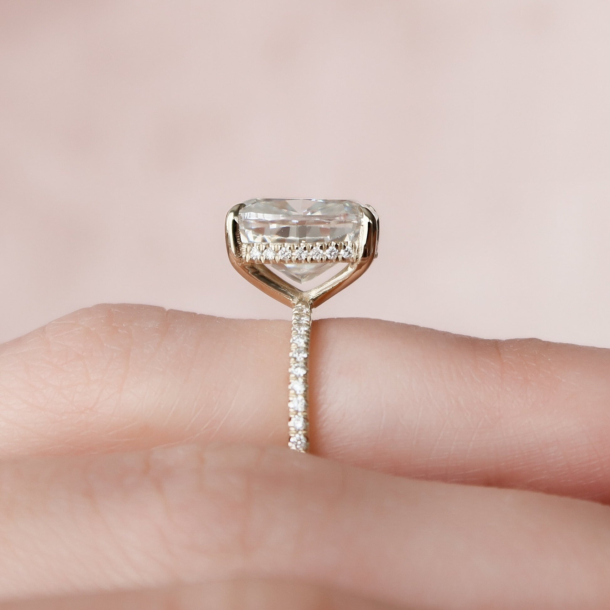 4.5 CT Elongated Cushion Hidden Halo & Pave Moissanite Engagement Ring