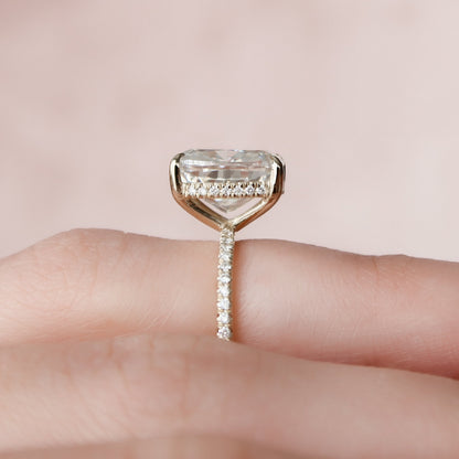 4.5 CT Elongated Cushion Hidden Halo & Pave Moissanite Engagement Ring