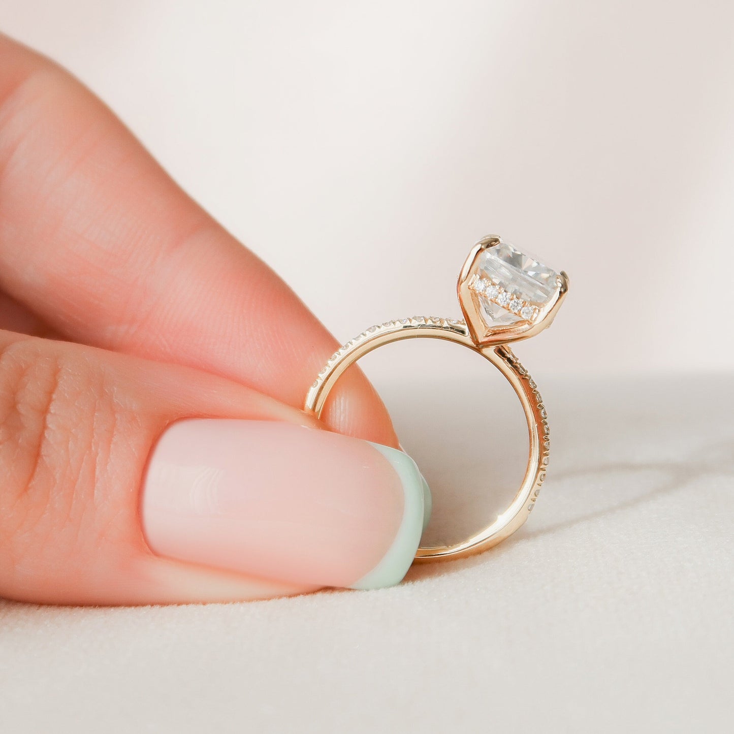 4.5 CT Elongated Cushion Hidden Halo & Pave Moissanite Engagement Ring