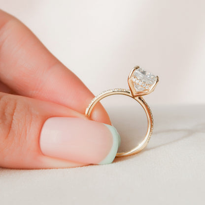 4.5 CT Elongated Cushion Hidden Halo & Pave Moissanite Engagement Ring
