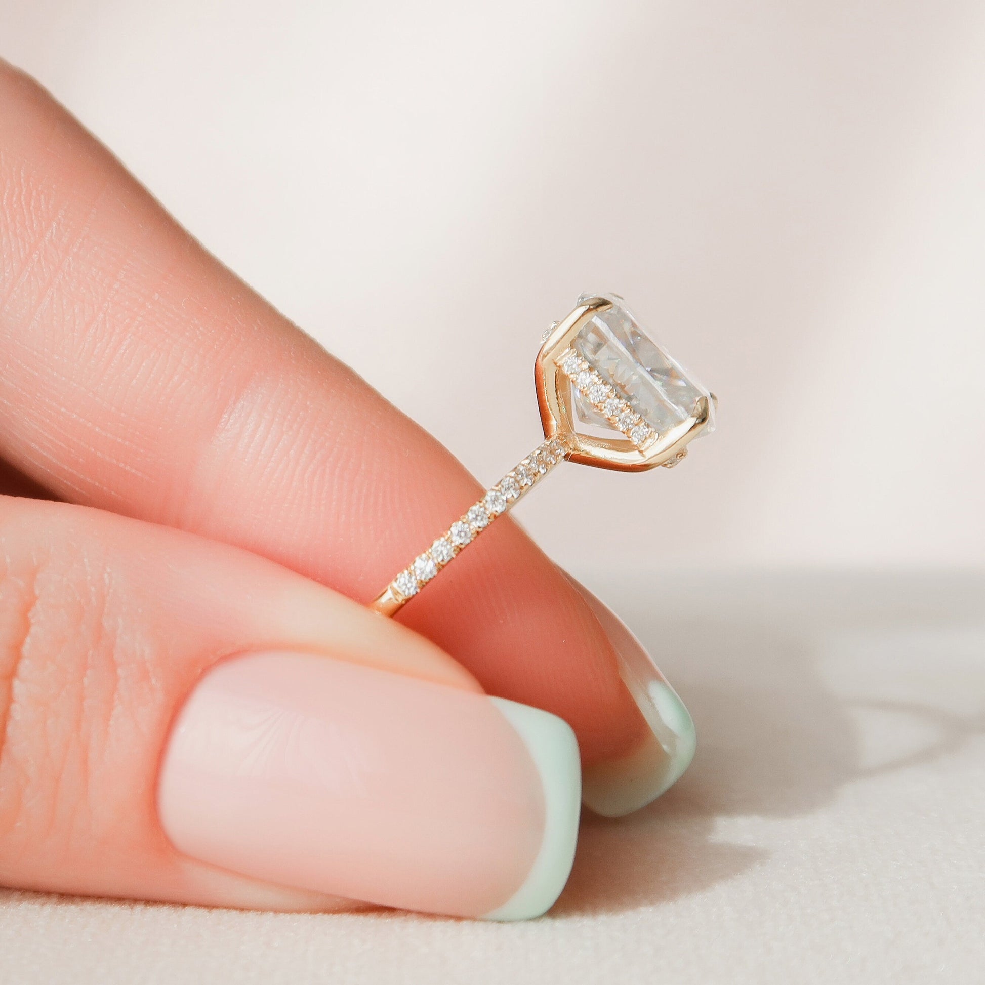 4.5 CT Elongated Cushion Hidden Halo & Pave Moissanite Engagement Ring