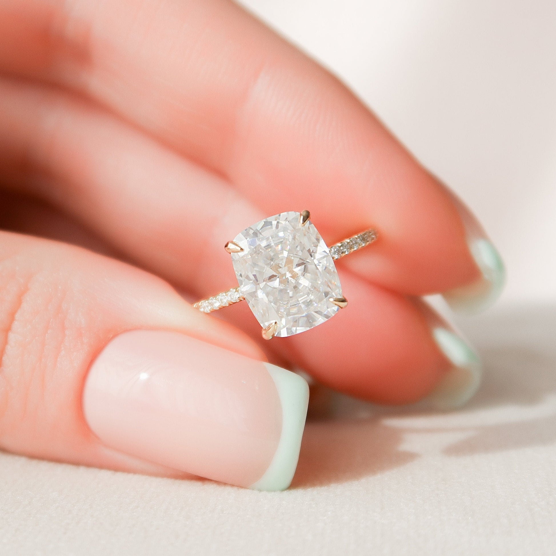 4.5 CT Elongated Cushion Hidden Halo & Pave Moissanite Engagement Ring
