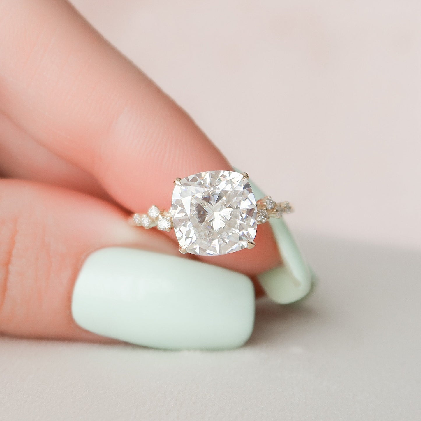 4 CT Cushion Cluster Moissanite Engagement Ring