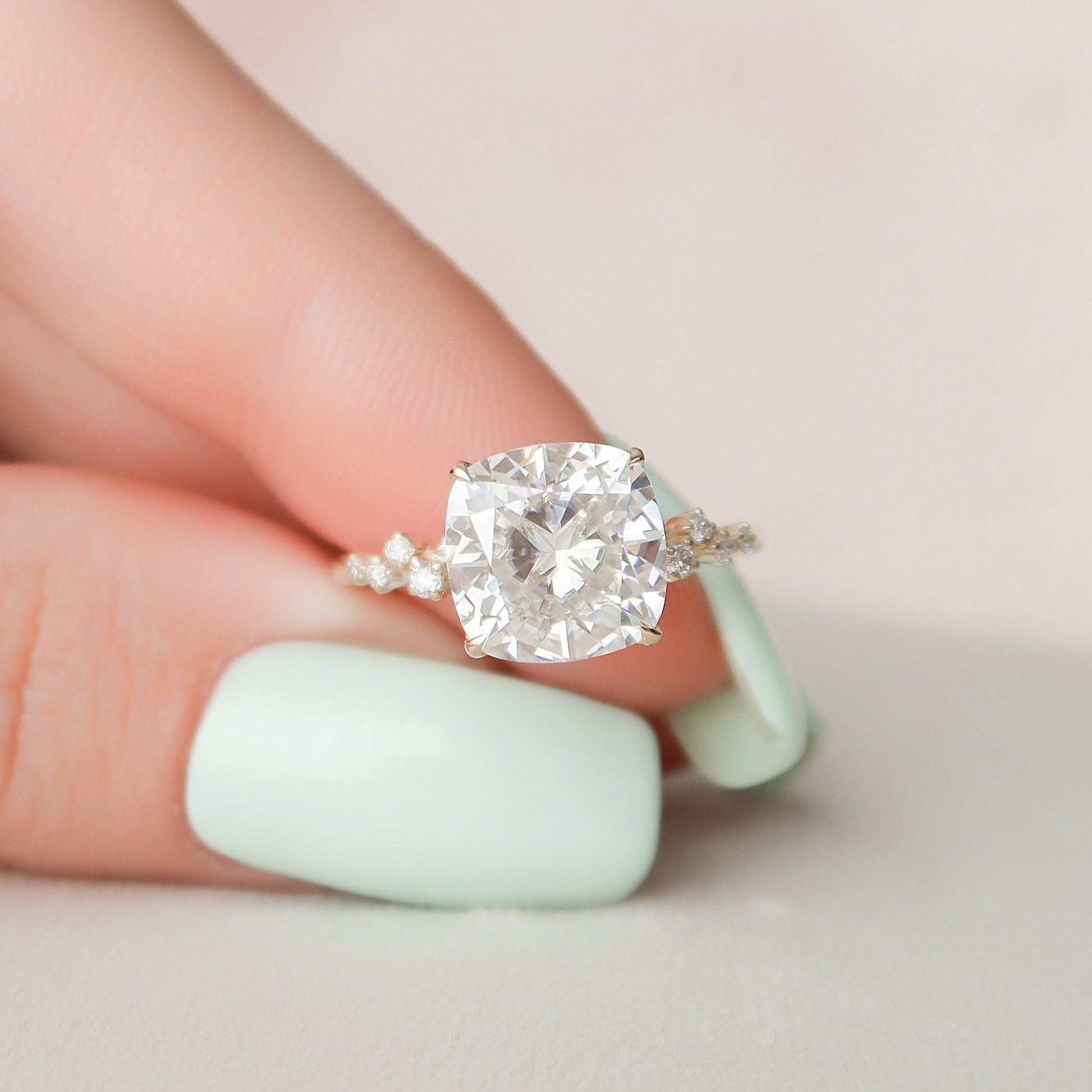4 CT Cushion Cluster Moissanite Engagement Ring