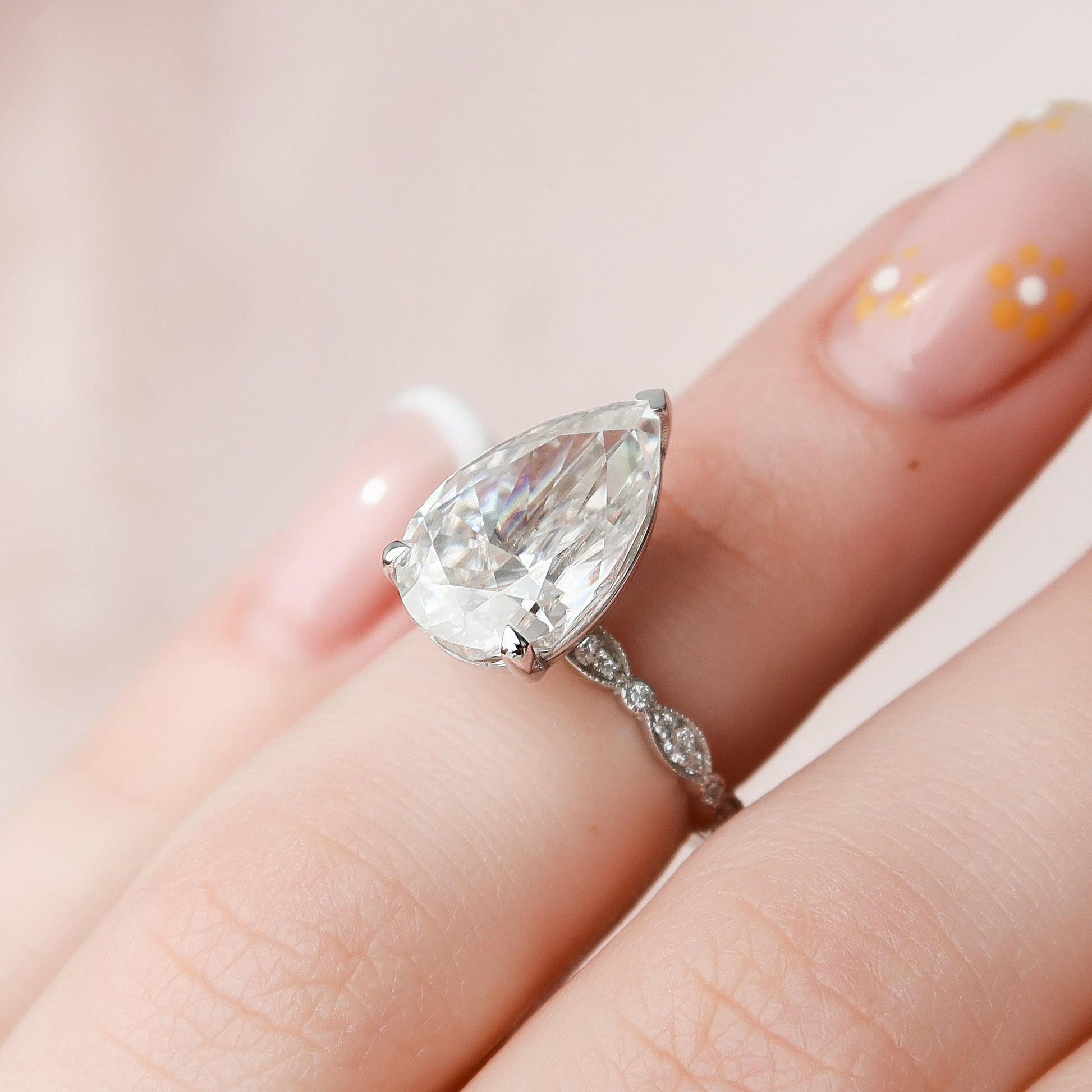 4.5 CT Pear Pave Moissanite Engagement Ring