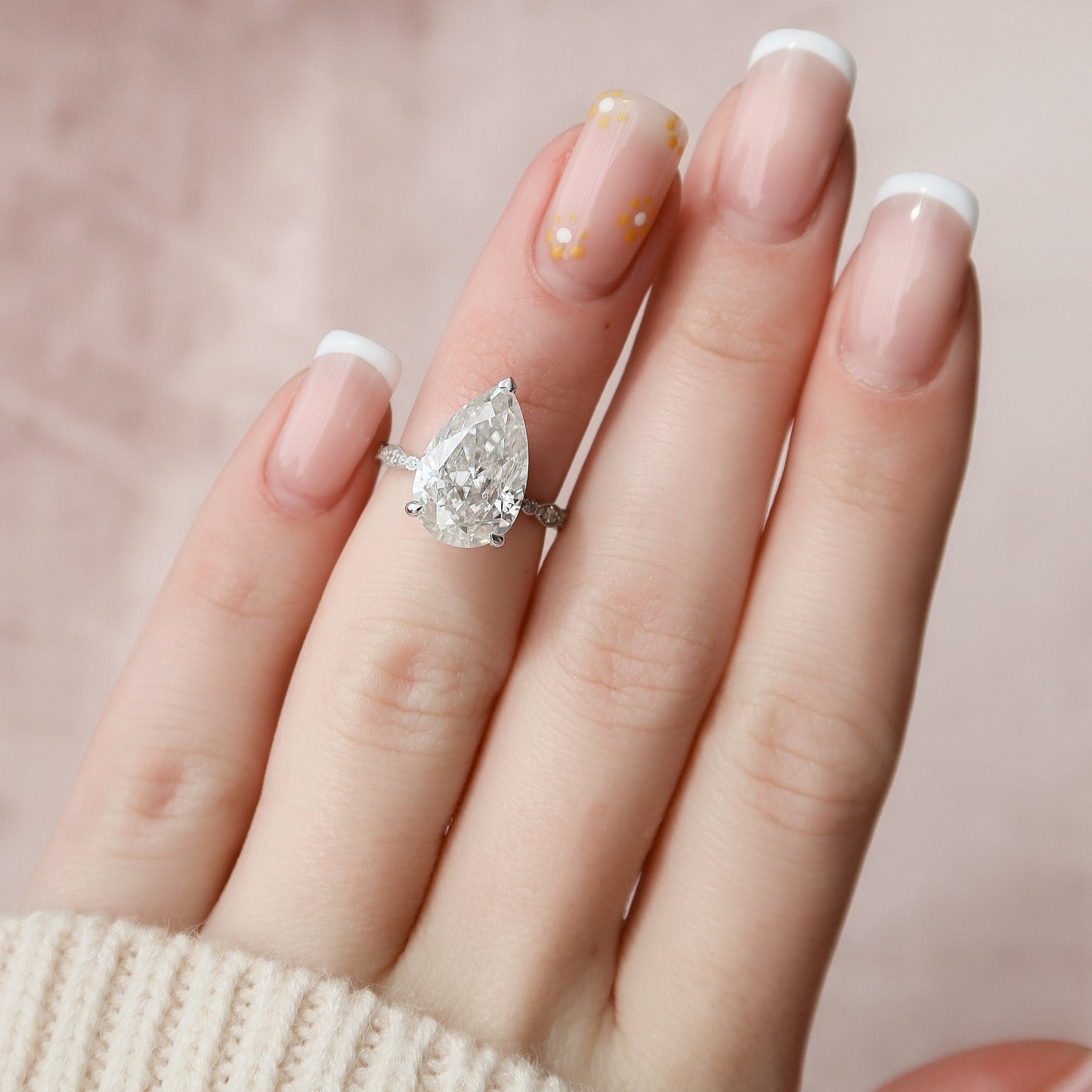 4.5 CT Pear Pave Moissanite Engagement Ring