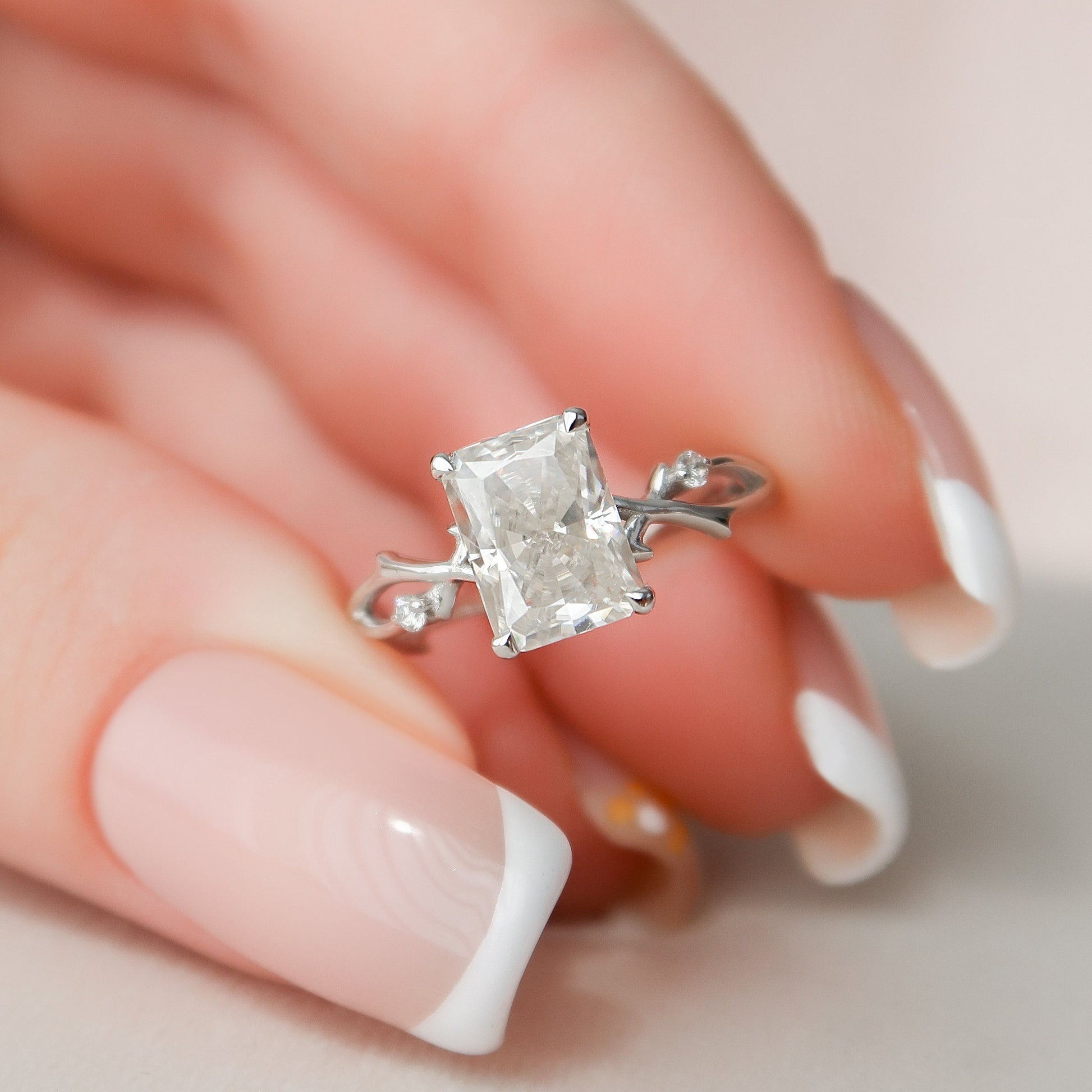 2 CT Radiant Twig Pave Moissanite Engagement Ring