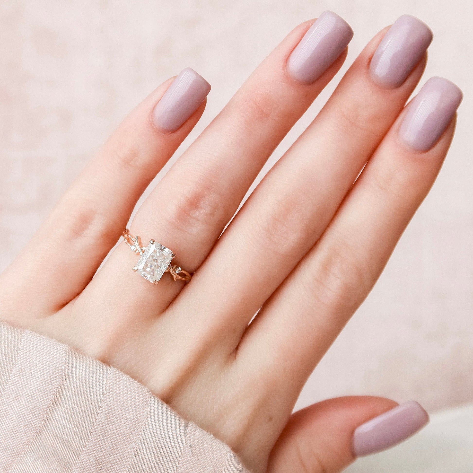 2 CT Radiant Twig Pave Moissanite Engagement Ring