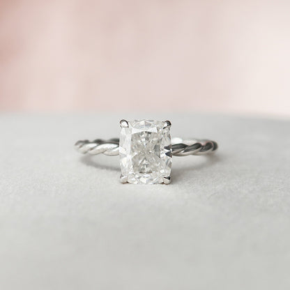 2 CT Elongated Cushion Hidden Halo Moissanite Engagement Ring