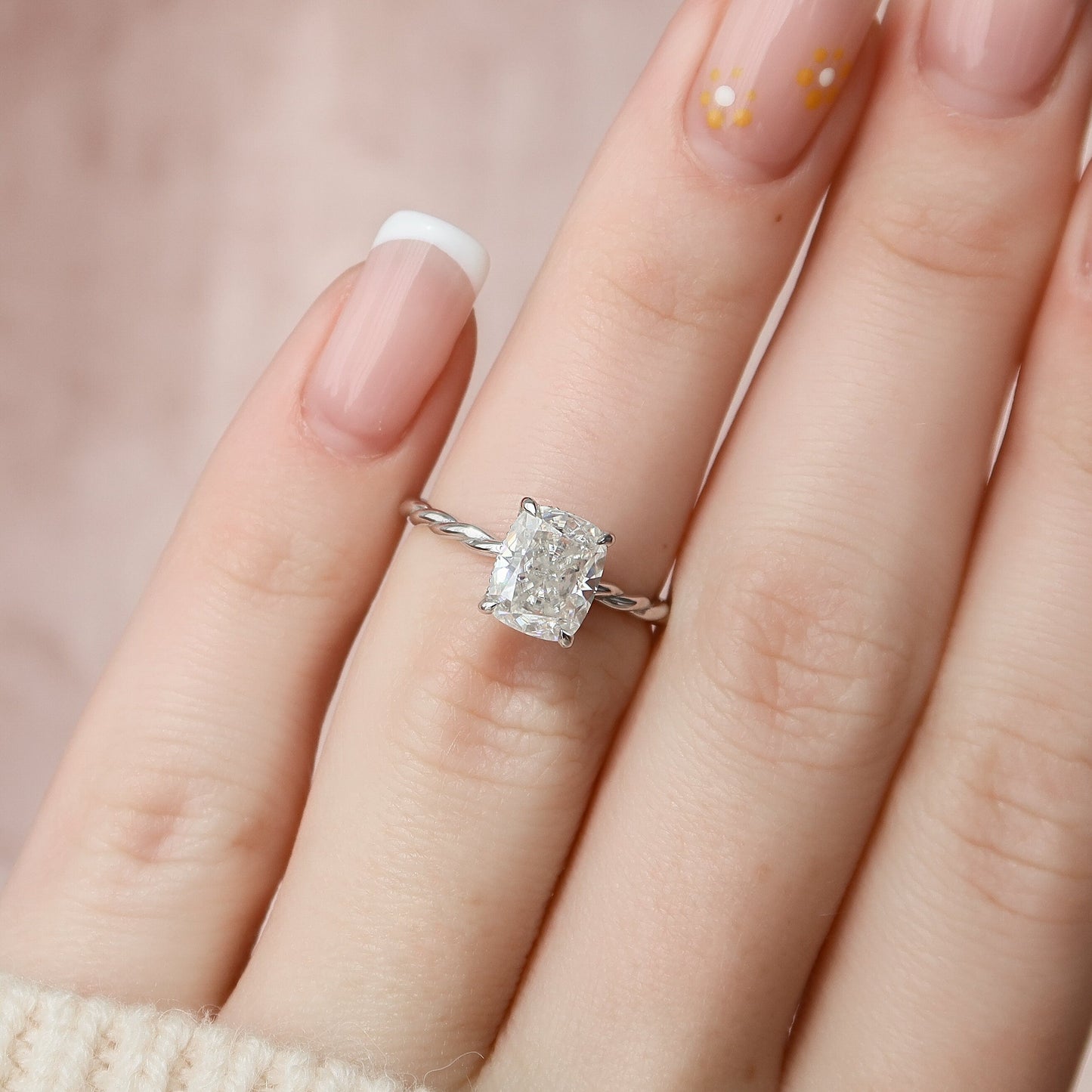 2 CT Elongated Cushion Hidden Halo Moissanite Engagement Ring