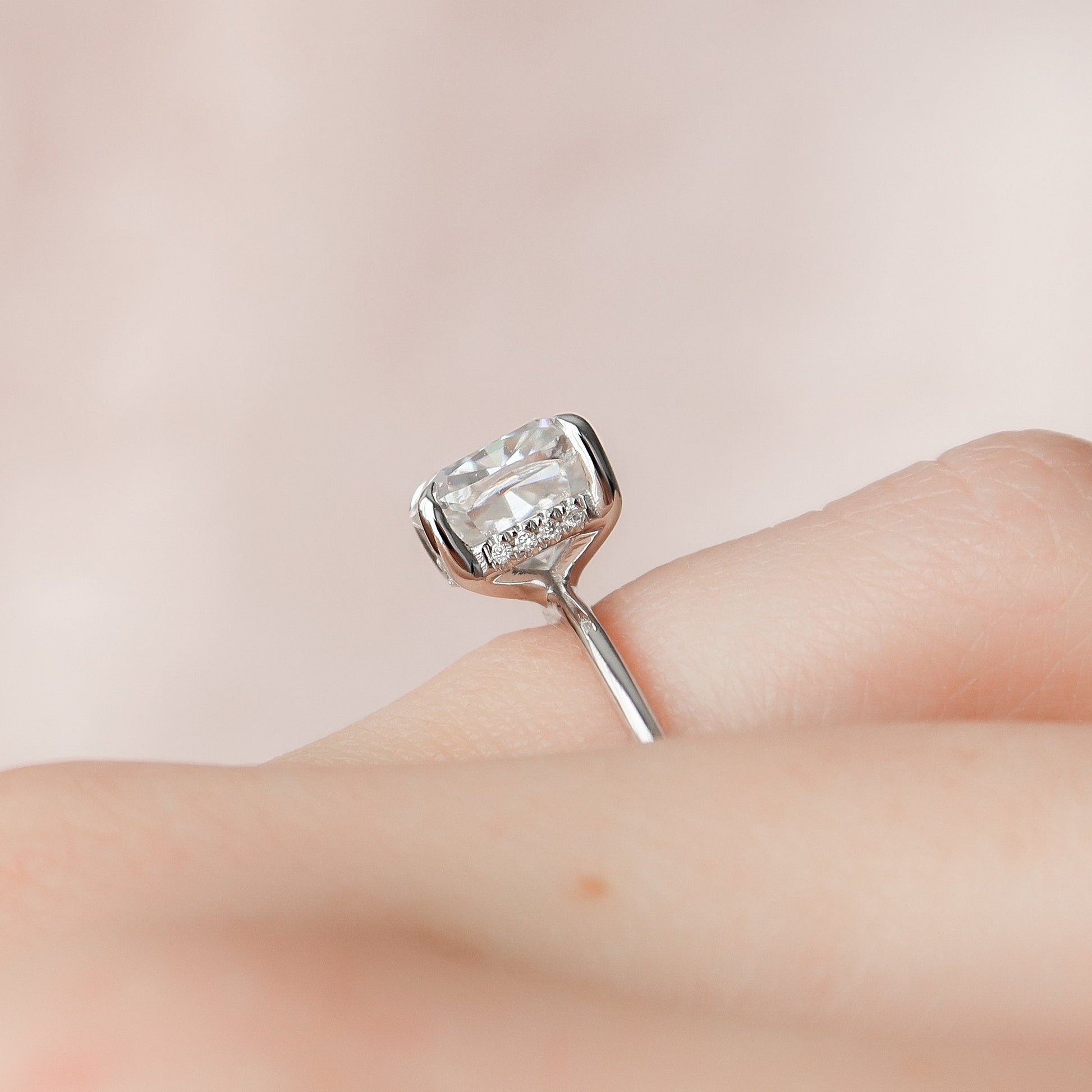 3 CT Cushion Hidden Halo Moissanite Engagement Ring