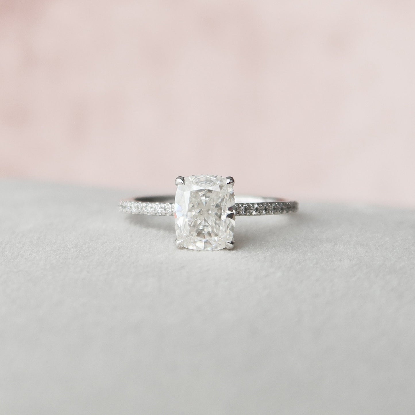 2 CT Elongated Cushion Hidden Halo & Pave Moissanite Engagement Ring