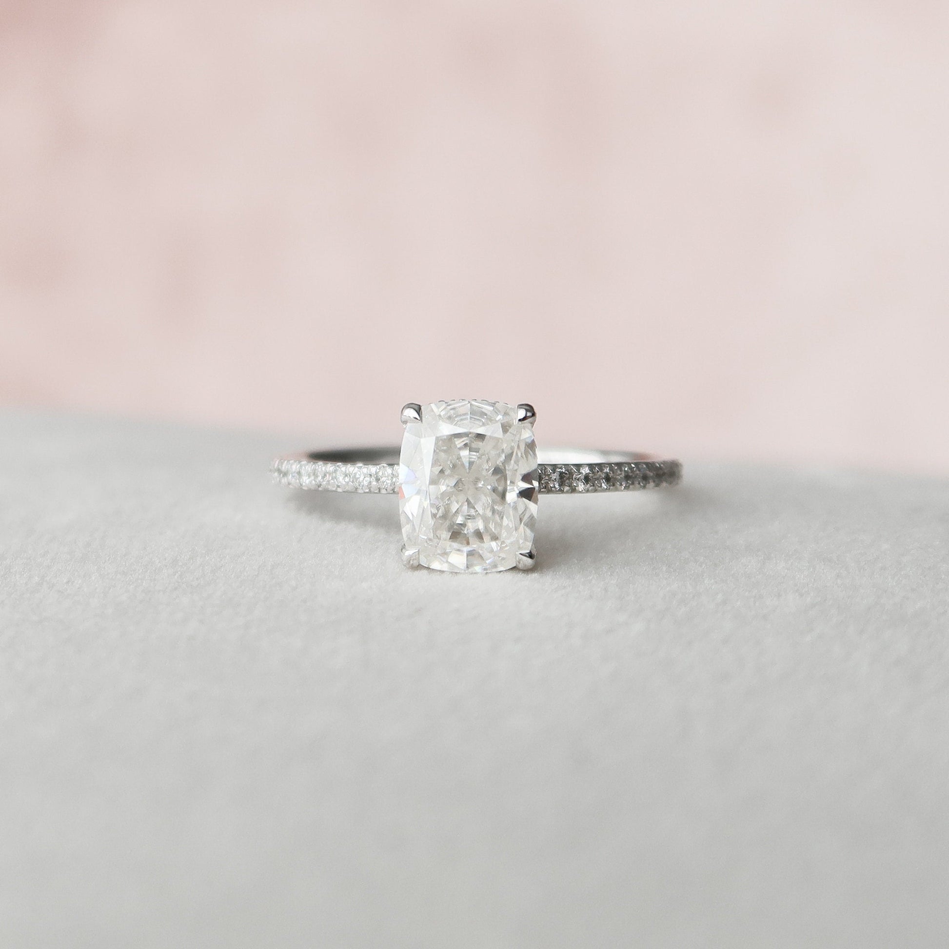 2 CT Elongated Cushion Hidden Halo & Pave Moissanite Engagement Ring