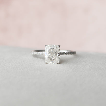 2 CT Elongated Cushion Hidden Halo & Pave Moissanite Engagement Ring