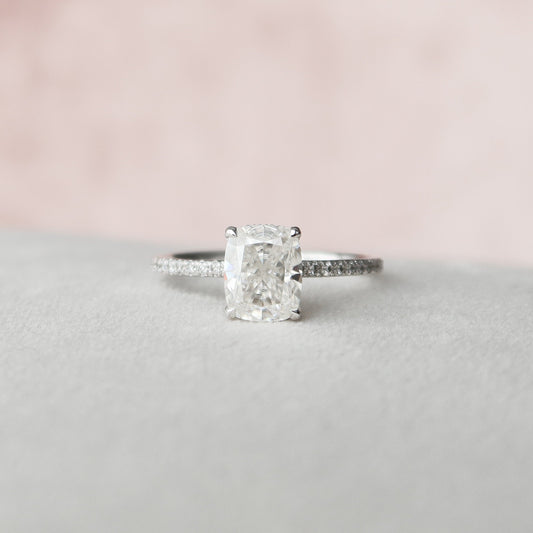 2 CT Elongated Cushion Hidden Halo & Pave Moissanite Engagement Ring