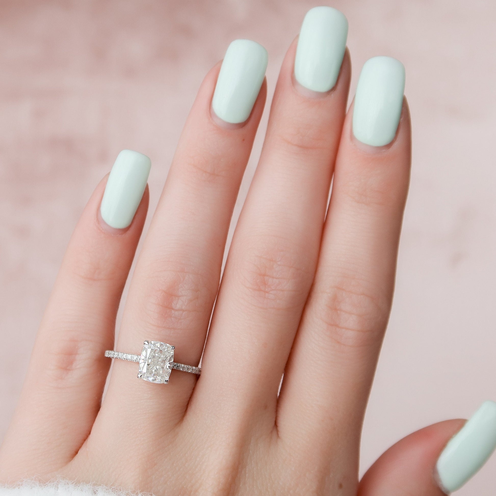 2 CT Elongated Cushion Hidden Halo & Pave Moissanite Engagement Ring