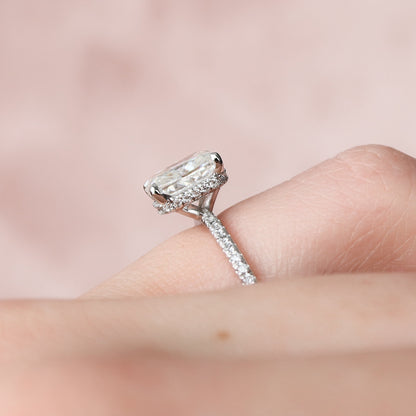 2 CT Elongated Cushion Hidden Halo & Pave Moissanite Engagement Ring