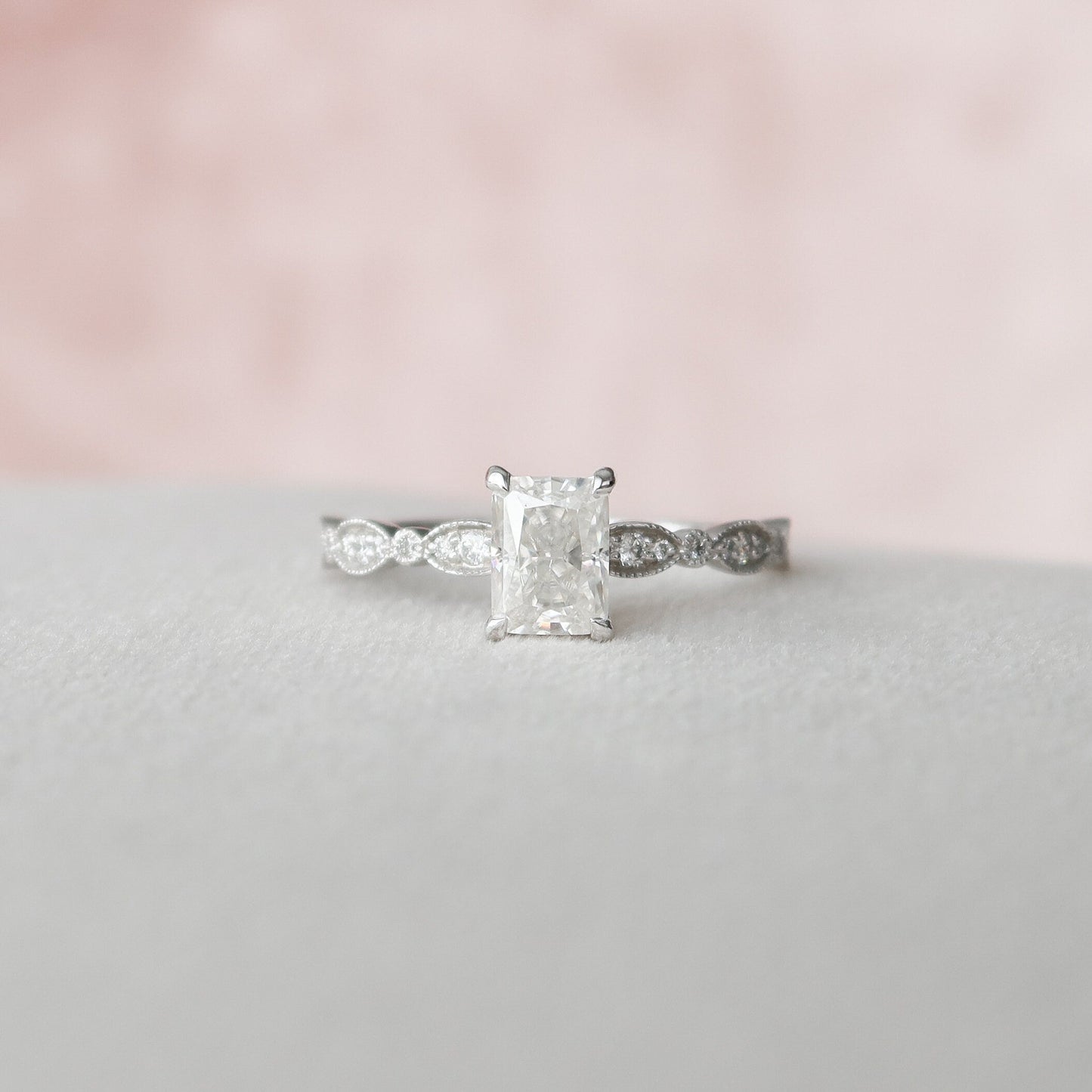 1 CT Radiant Pave Moissanite Engagement Ring