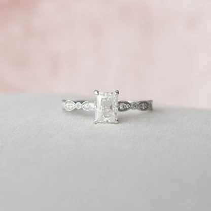 1 CT Radiant Pave Moissanite Engagement Ring