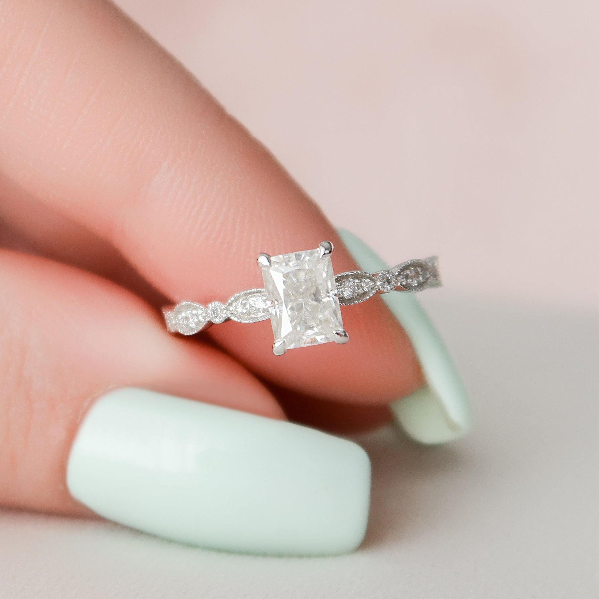 1 CT Radiant Pave Moissanite Engagement Ring