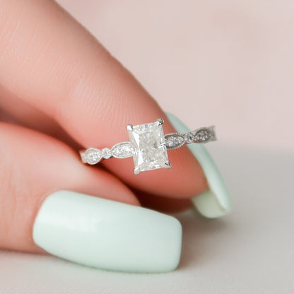1 CT Radiant Pave Moissanite Engagement Ring